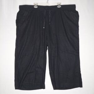 Evans Crop Pants Womens 10 Black Wide Leg Linen-Blend Drawstring Pockets
